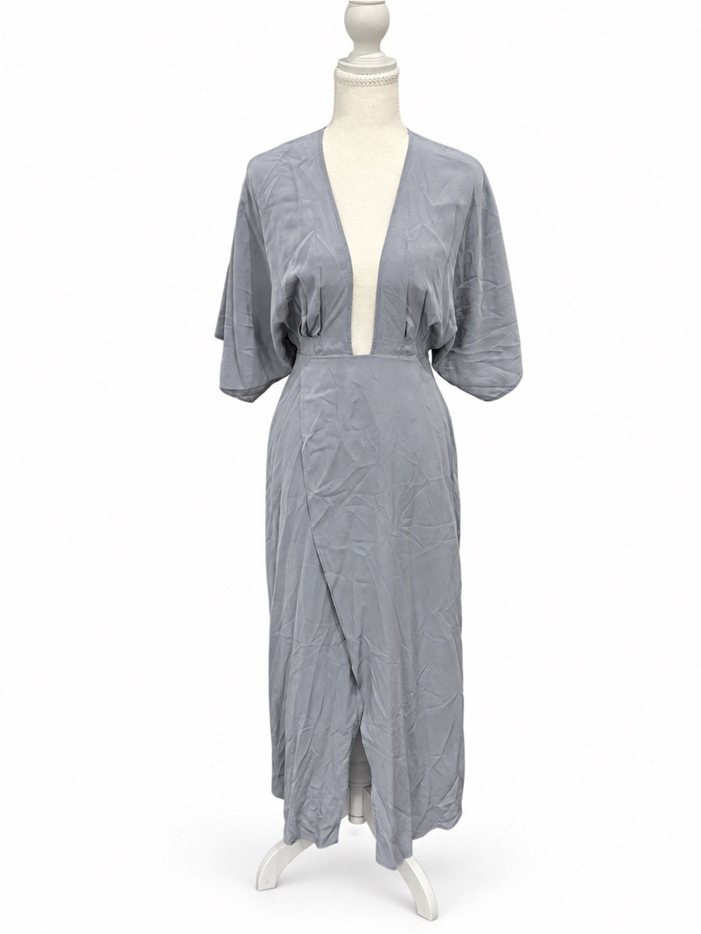 Reformation Ernest Fog Gray Plunging V-Neck Midi Dress XS